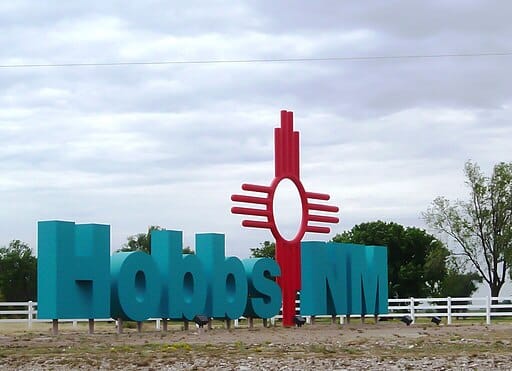 Welcome sign for Hobbs, New Mexico