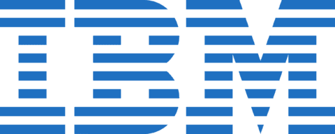 IBM company logo in blue and black stripes.