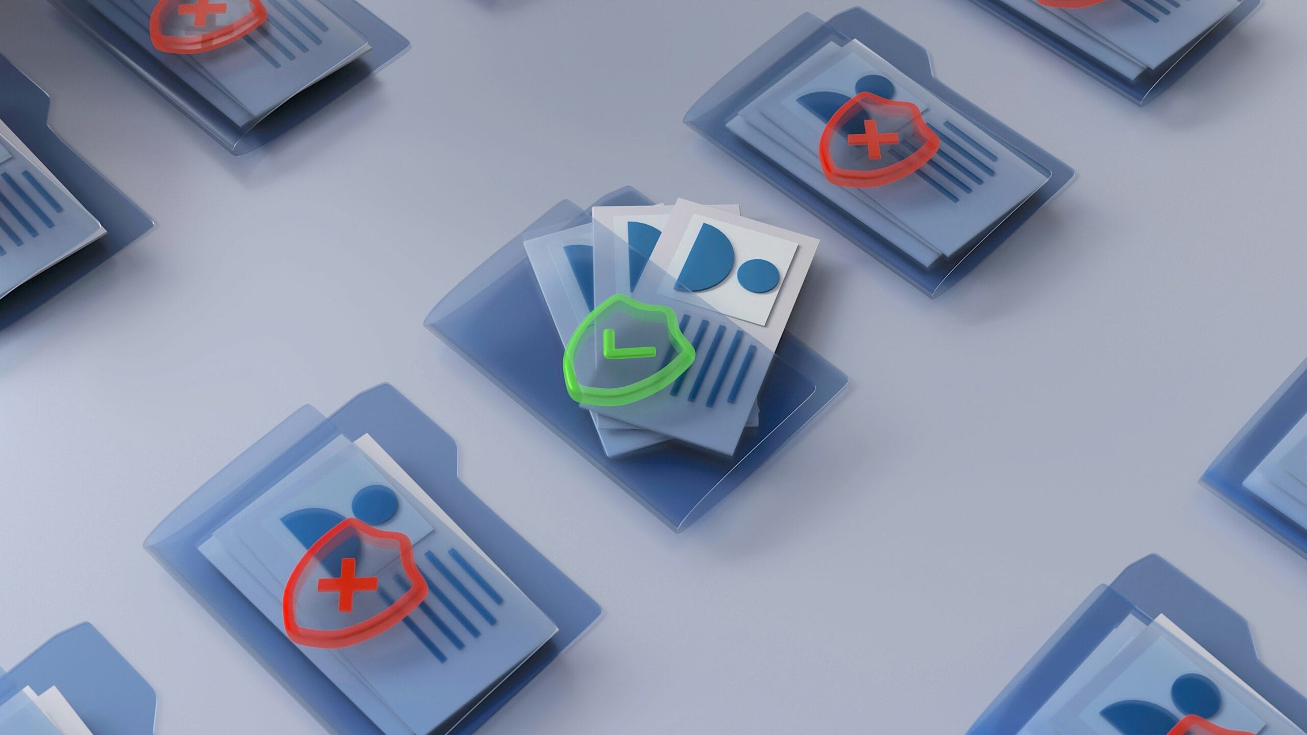 Digital medical records with red and green status shields
