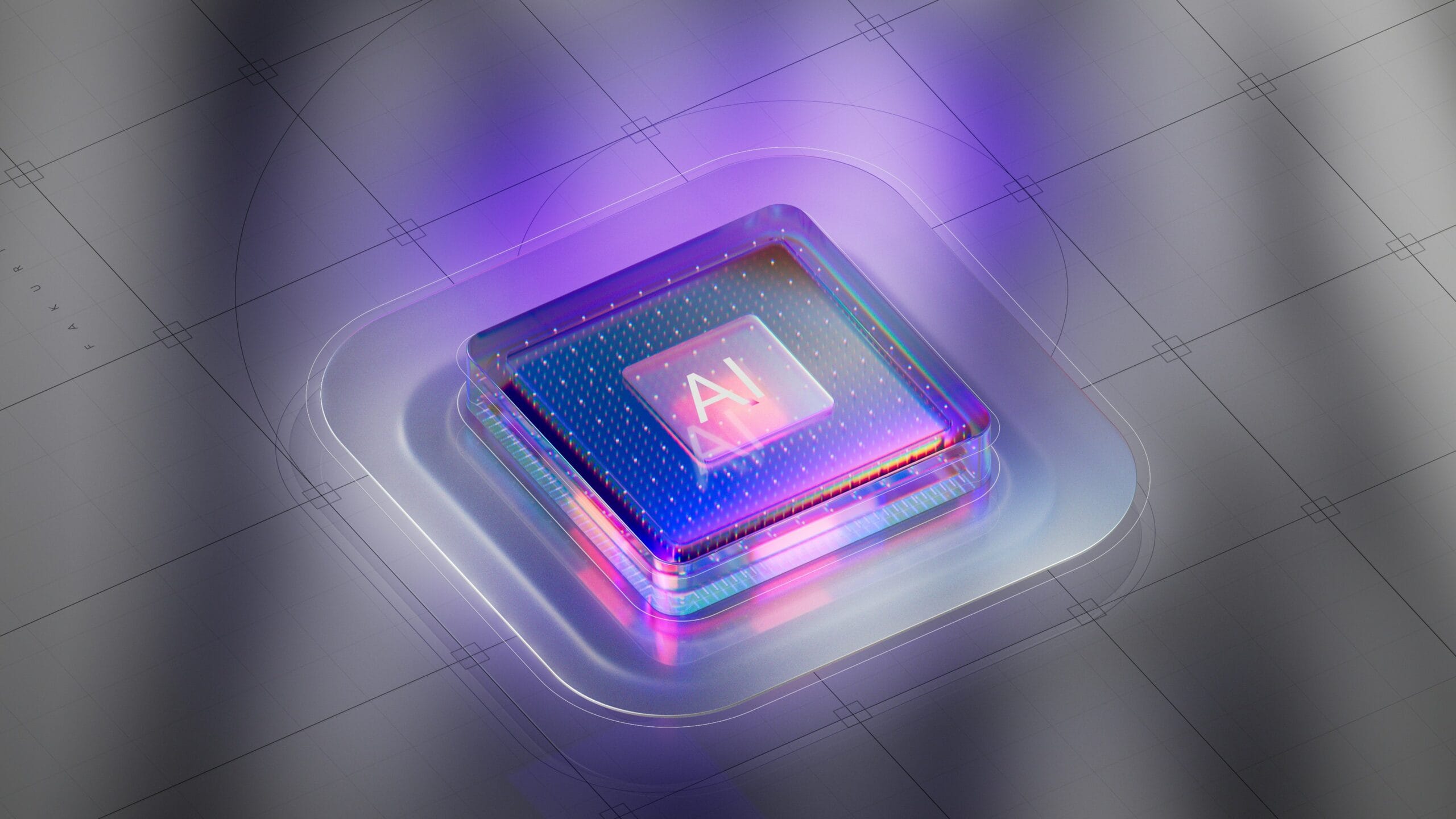 Futuristic AI microchip glowing with neon light