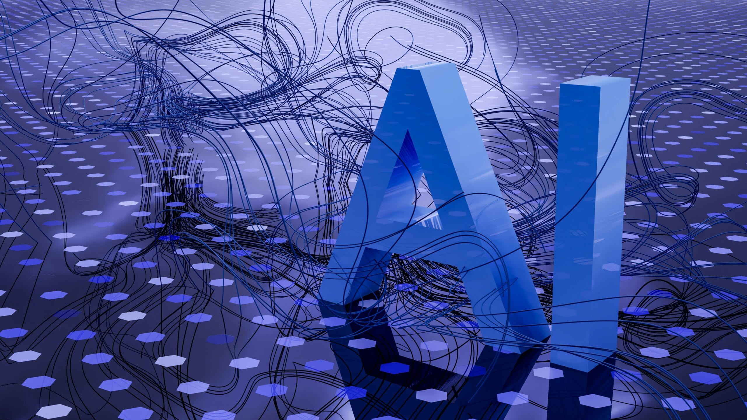 AI letters with digital network connections